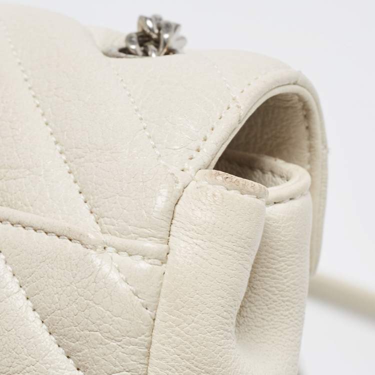 Pre Owned Saint Laurent Off White Matelassé Leather Baby Monogram Flap Bag
