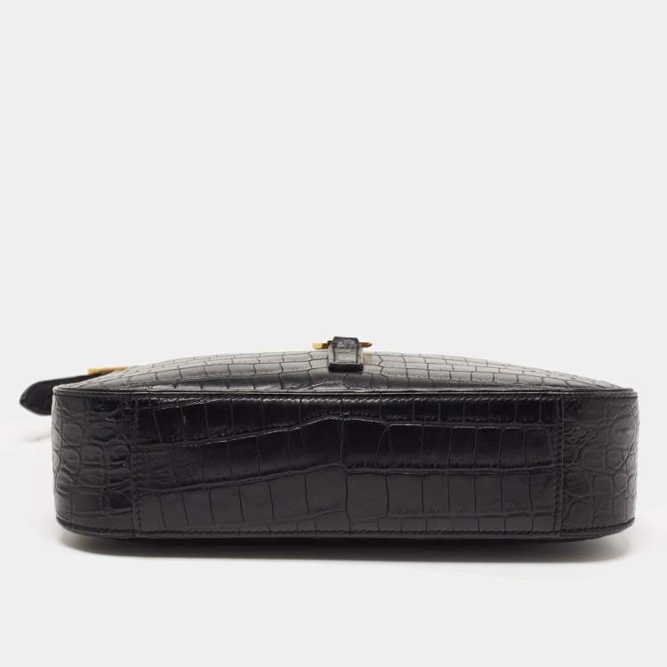 Pre Owned Saint Laurent Black Croc Embossed Leather Le 5 À 7 Hobo