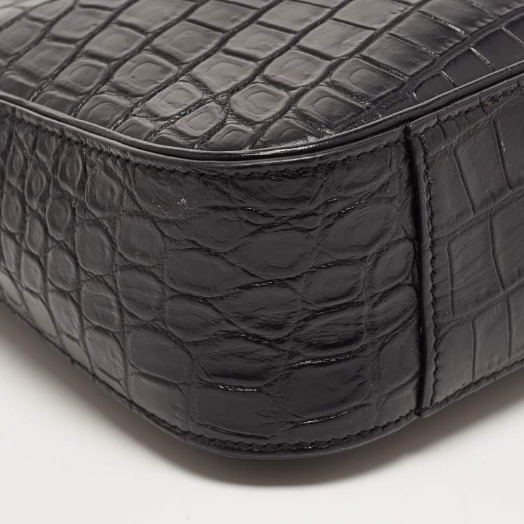 Pre Owned Saint Laurent Black Croc Embossed Leather Le 5 À 7 Hobo