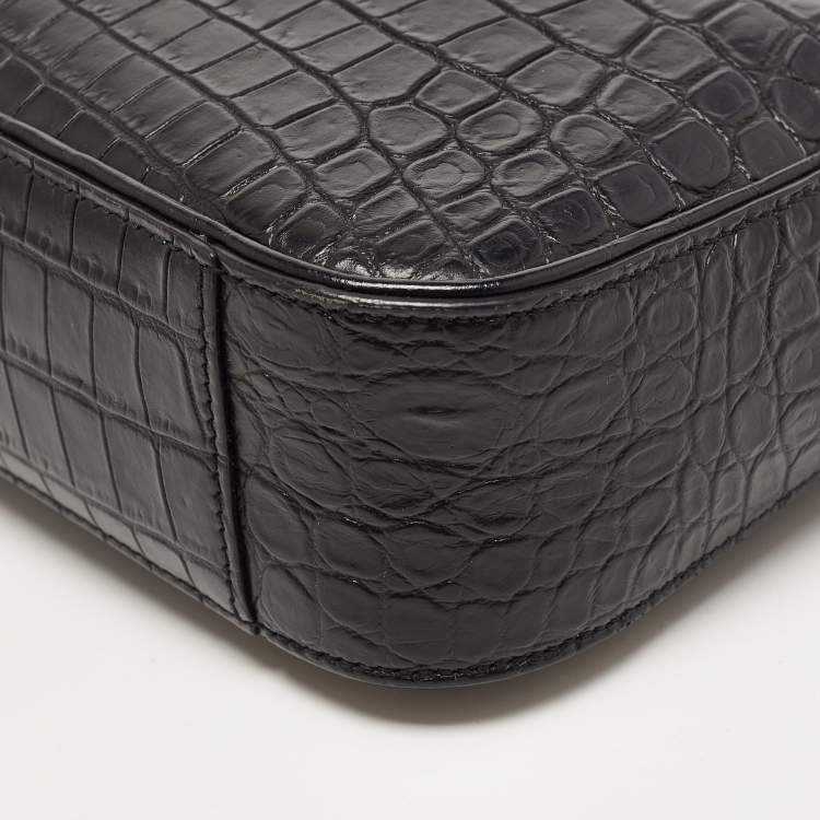 Pre Owned Saint Laurent Black Croc Embossed Leather Le 5 À 7 Hobo