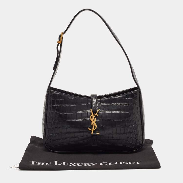 Pre Owned Saint Laurent Black Croc Embossed Leather Le 5 À 7 Hobo
