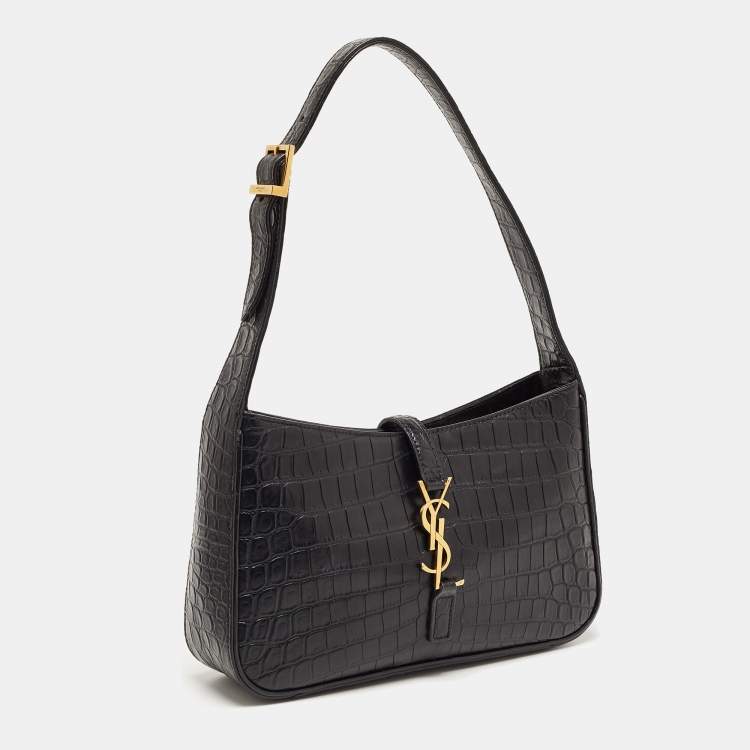 Pre Owned Saint Laurent Black Croc Embossed Leather Le 5 À 7 Hobo