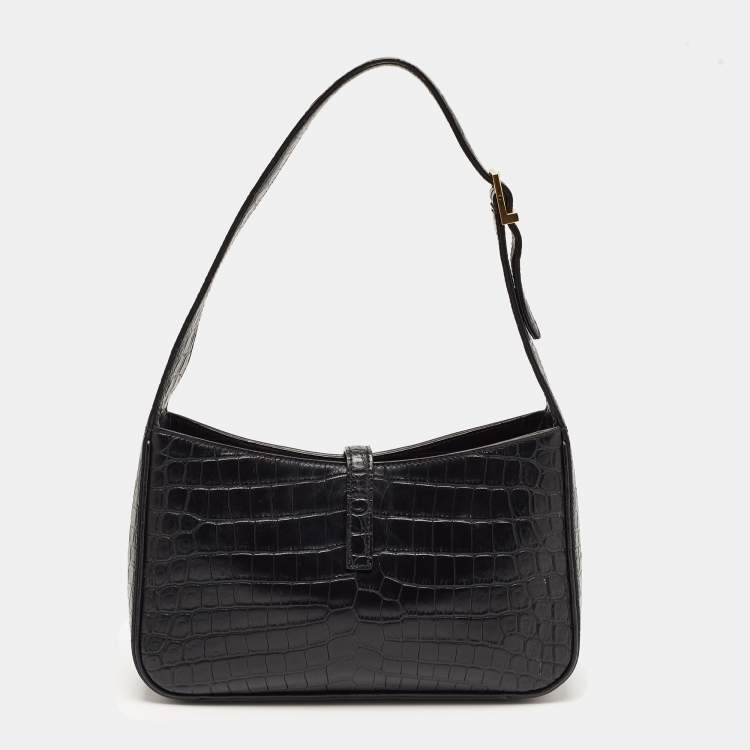 Pre Owned Saint Laurent Black Croc Embossed Leather Le 5 À 7 Hobo