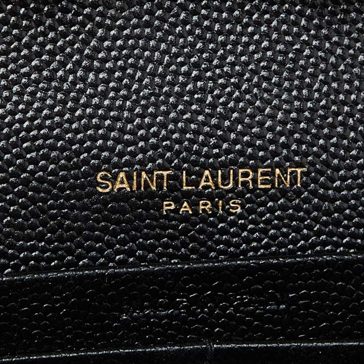 Pre Owned Saint Laurent Black Mix Matelassé Leather Monogram Envelope Wallet on Chain