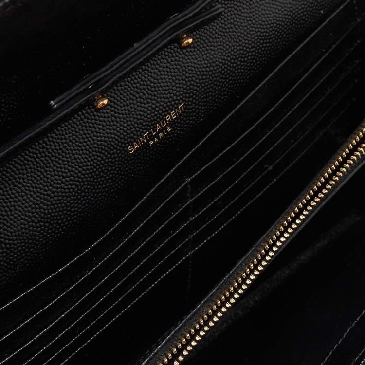 Pre Owned Saint Laurent Black Mix Matelassé Leather Monogram Envelope Wallet on Chain