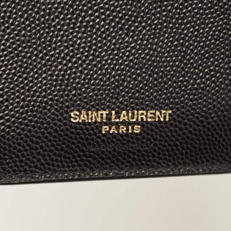 Pre Owned Saint Laurent Black Mix Matelassé Grain Leather Envelope Trifold Compact Wallet