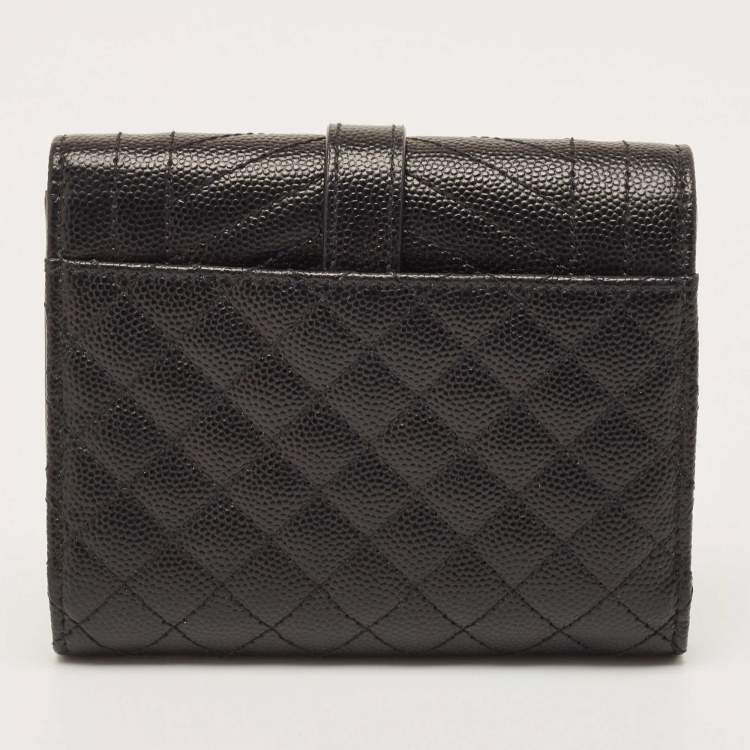 Pre Owned Saint Laurent Black Mix Matelassé Grain Leather Envelope Trifold Compact Wallet