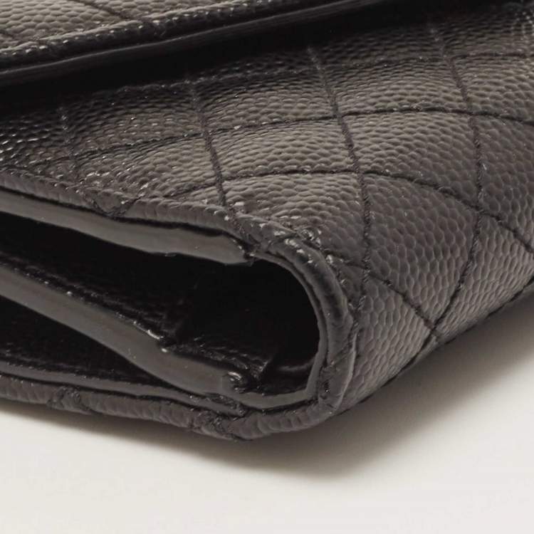 Pre Owned Saint Laurent Black Mix Matelassé Grain Leather Envelope Trifold Compact Wallet