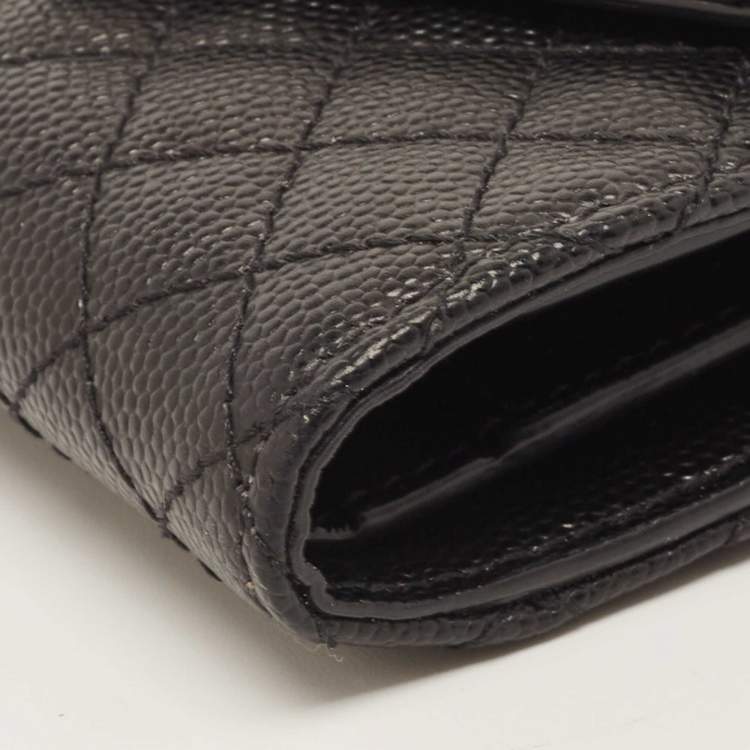 Pre Owned Saint Laurent Black Mix Matelassé Grain Leather Envelope Trifold Compact Wallet