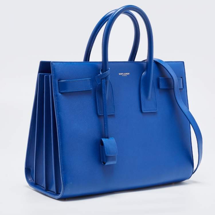 Pre Owned Saint Laurent Blue Leather Small Classic Sac De Jour Tote