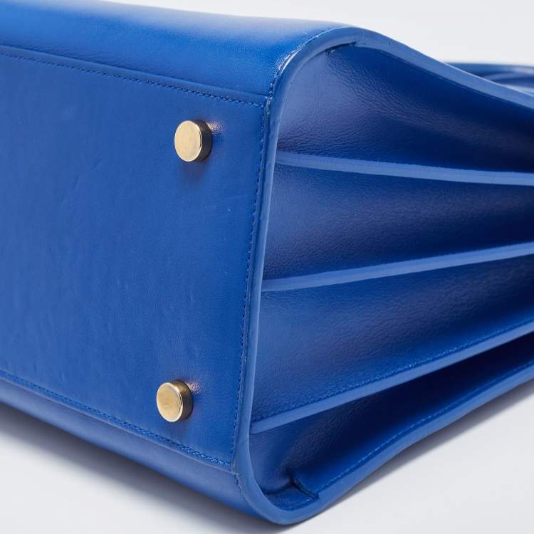 Pre Owned Saint Laurent Blue Leather Small Classic Sac De Jour Tote