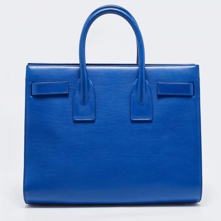 Pre Owned Saint Laurent Blue Leather Small Classic Sac De Jour Tote