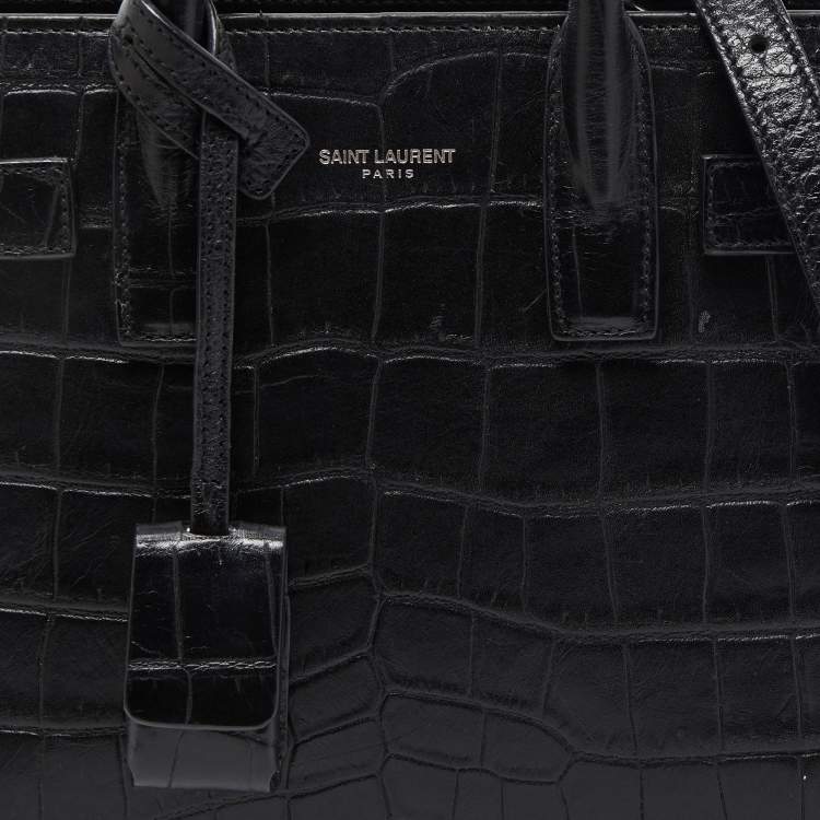 Pre Owned Saint Laurent Black Croc Embossed Leather Nano Classic Sac De Jour Tote