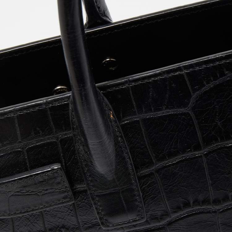 Pre Owned Saint Laurent Black Croc Embossed Leather Nano Classic Sac De Jour Tote