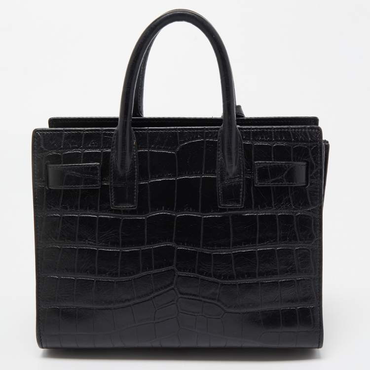 Pre Owned Saint Laurent Black Croc Embossed Leather Nano Classic Sac De Jour Tote