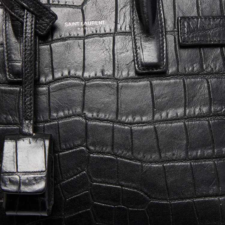Pre Owned Saint Laurent Black Croc Embossed Leather Nano Classic Sac De Jour Tote
