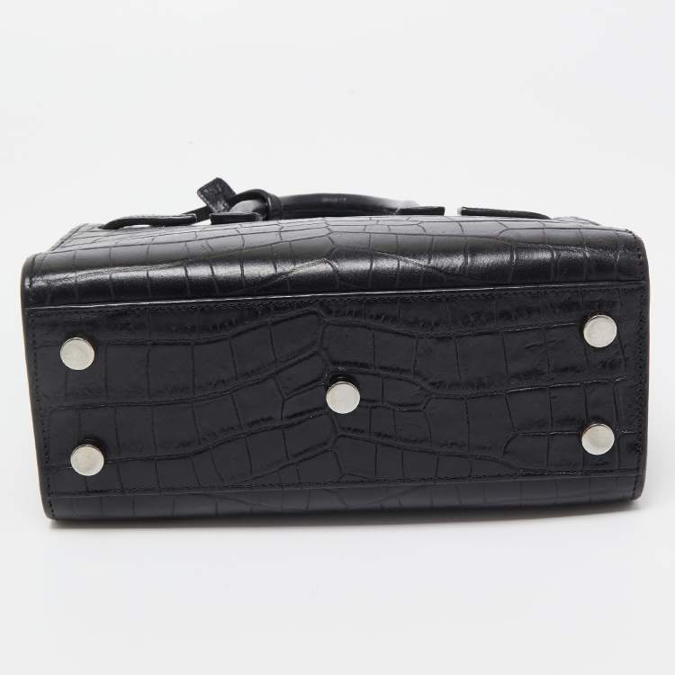 Pre Owned Saint Laurent Black Croc Embossed Leather Nano Classic Sac De Jour Tote