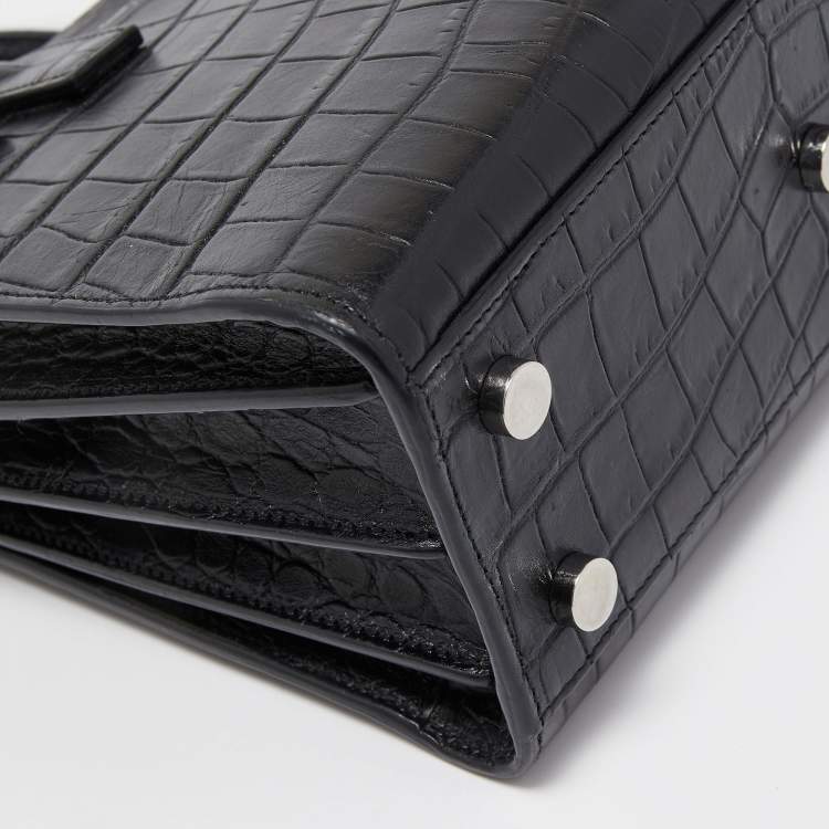 Pre Owned Saint Laurent Black Croc Embossed Leather Nano Classic Sac De Jour Tote
