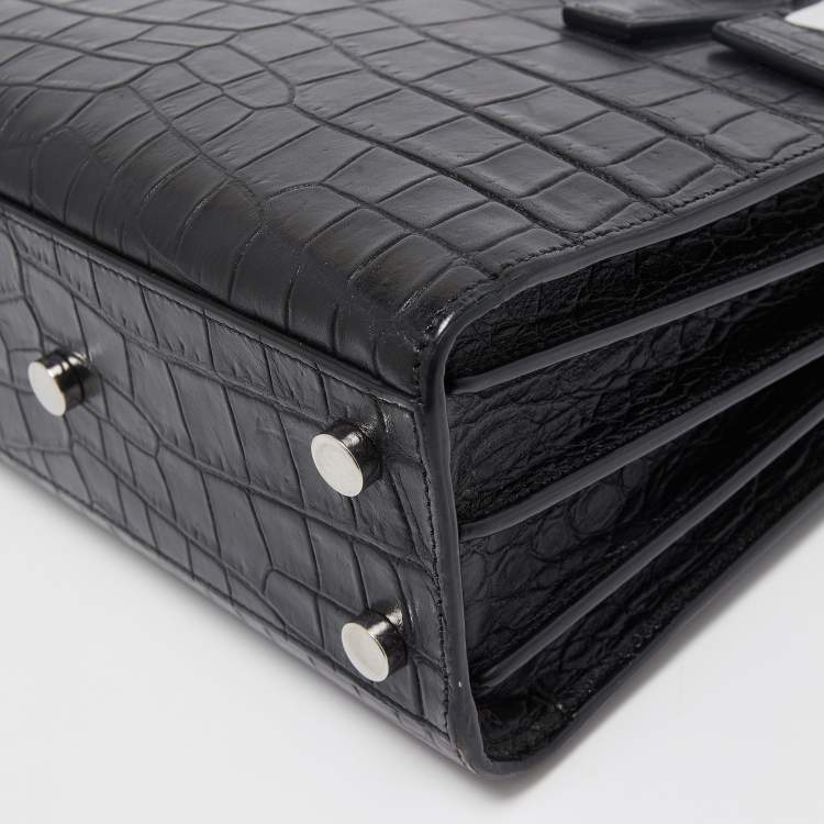 Pre Owned Saint Laurent Black Croc Embossed Leather Nano Classic Sac De Jour Tote