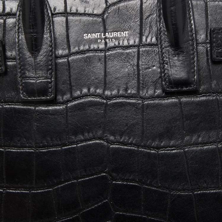 Pre Owned Saint Laurent Black Croc Embossed Leather Nano Classic Sac De Jour Tote