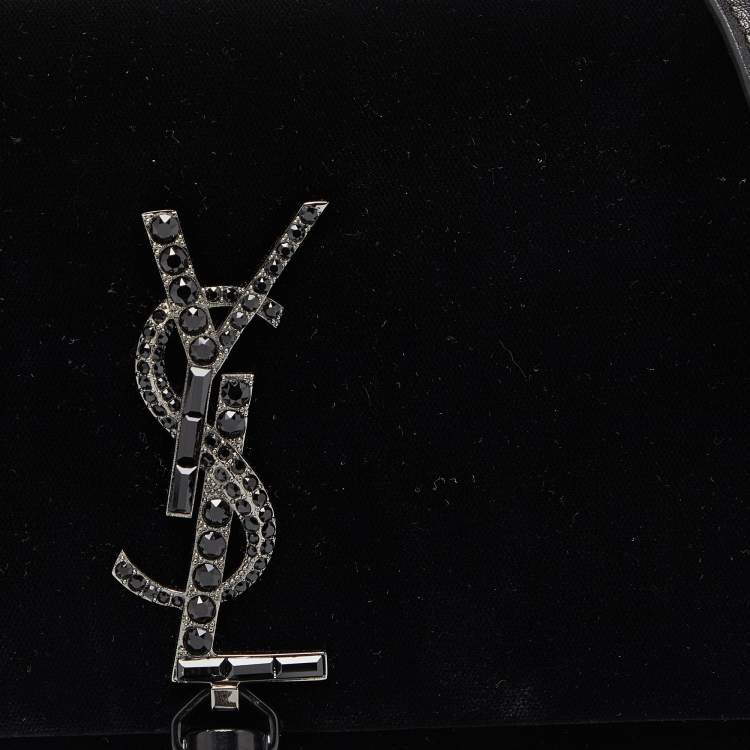 Pre Owned Saint Laurent Black Velvet Kate Tassel Wallet on Chain 