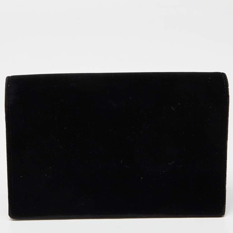 Pre Owned Saint Laurent Black Velvet Kate Tassel Wallet on Chain 