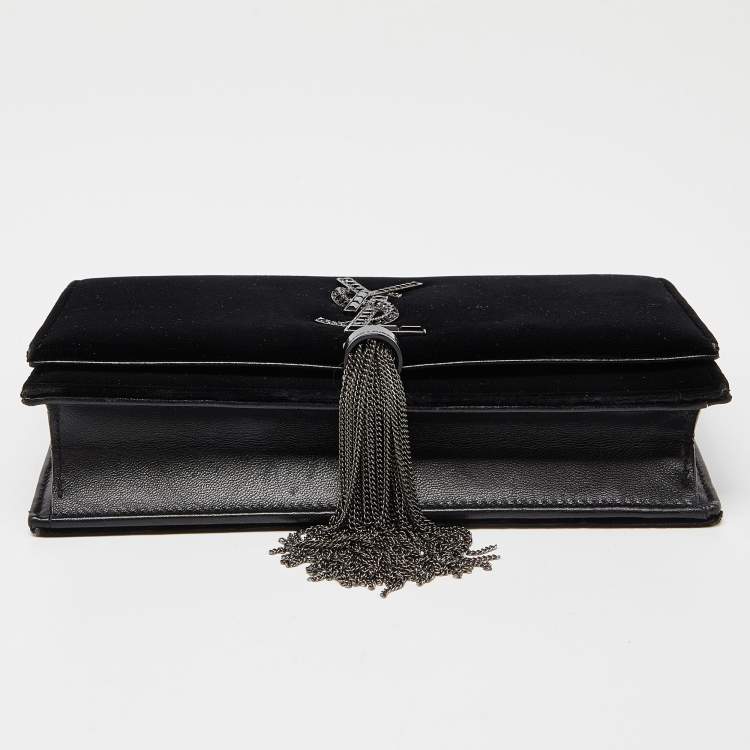 Pre Owned Saint Laurent Black Velvet Kate Tassel Wallet on Chain 