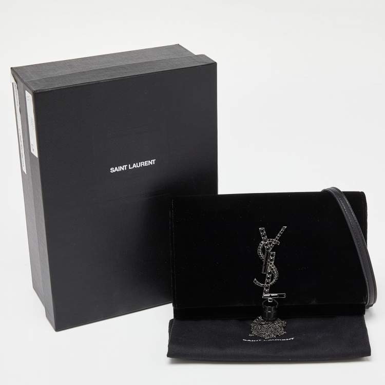 Pre Owned Saint Laurent Black Velvet Kate Tassel Wallet on Chain 