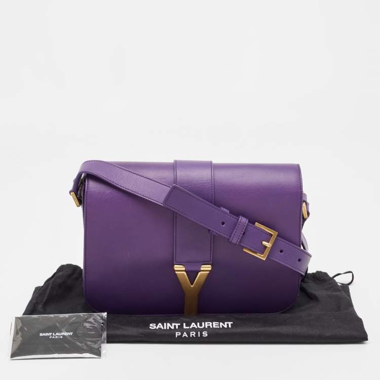 Pre Owned Saint Laurent Purple Leather Ligne Y Crossbody Bag
