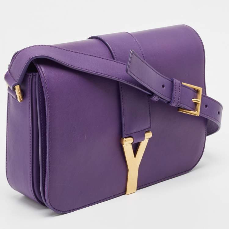 Pre Owned Saint Laurent Purple Leather Ligne Y Crossbody Bag