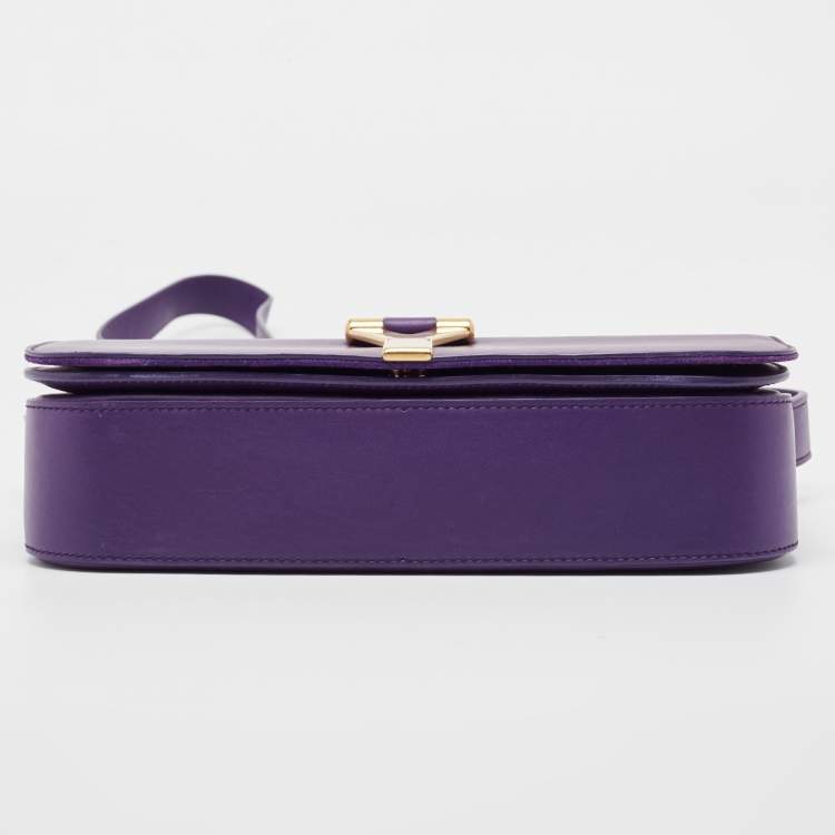 Pre Owned Saint Laurent Purple Leather Ligne Y Crossbody Bag