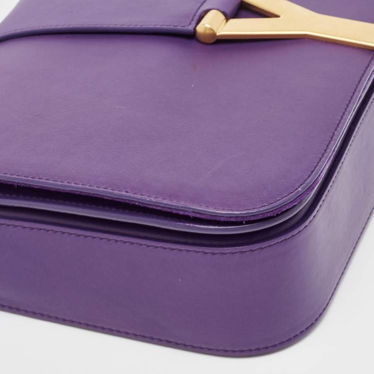 Pre Owned Saint Laurent Purple Leather Ligne Y Crossbody Bag