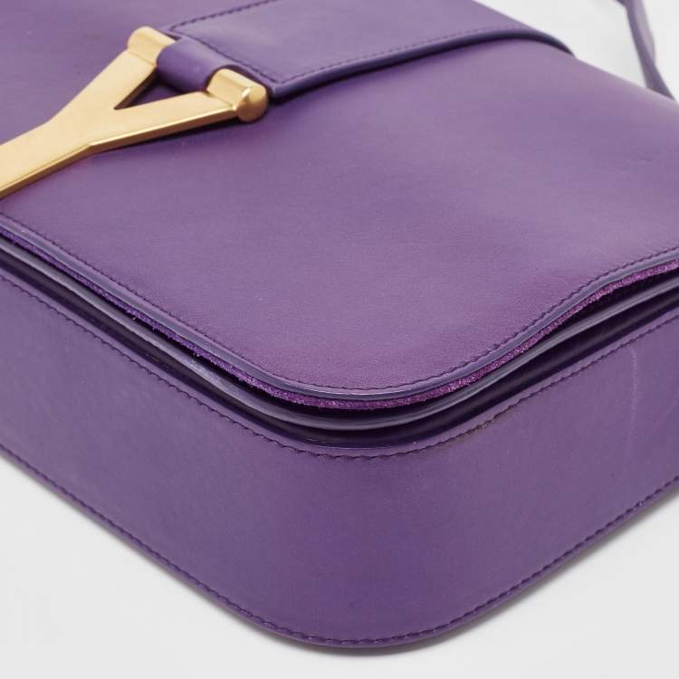 Pre Owned Saint Laurent Purple Leather Ligne Y Crossbody Bag
