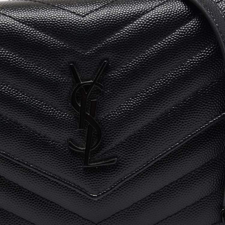Pre Owned Saint Laurent Black Matelasse Leather Monogram Envelope Wallet on Chain
