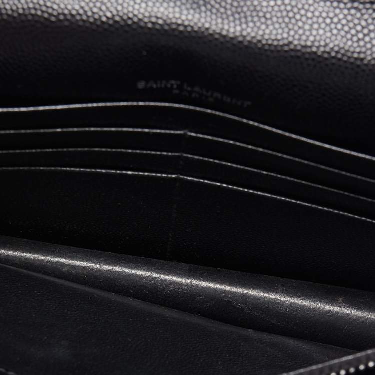 Pre Owned Saint Laurent Black Matelasse Leather Monogram Envelope Wallet on Chain