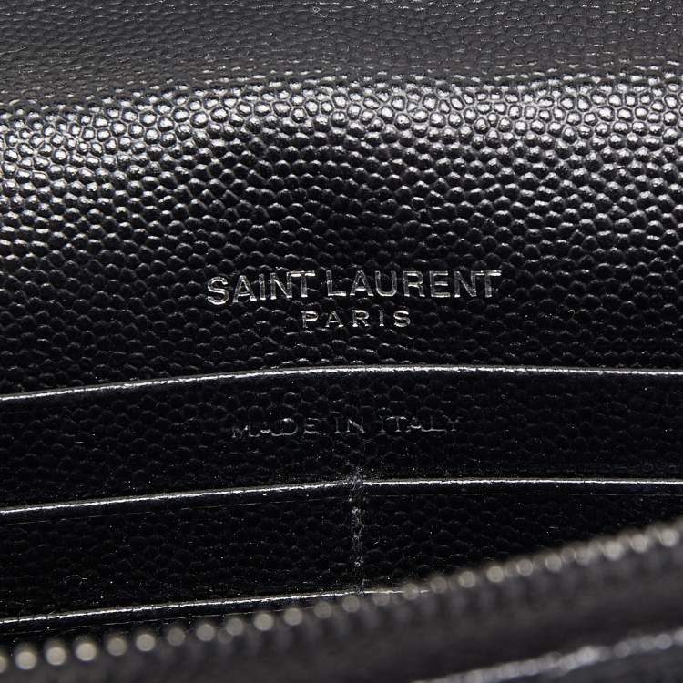 Pre Owned Saint Laurent Black Matelasse Leather Monogram Envelope Wallet on Chain