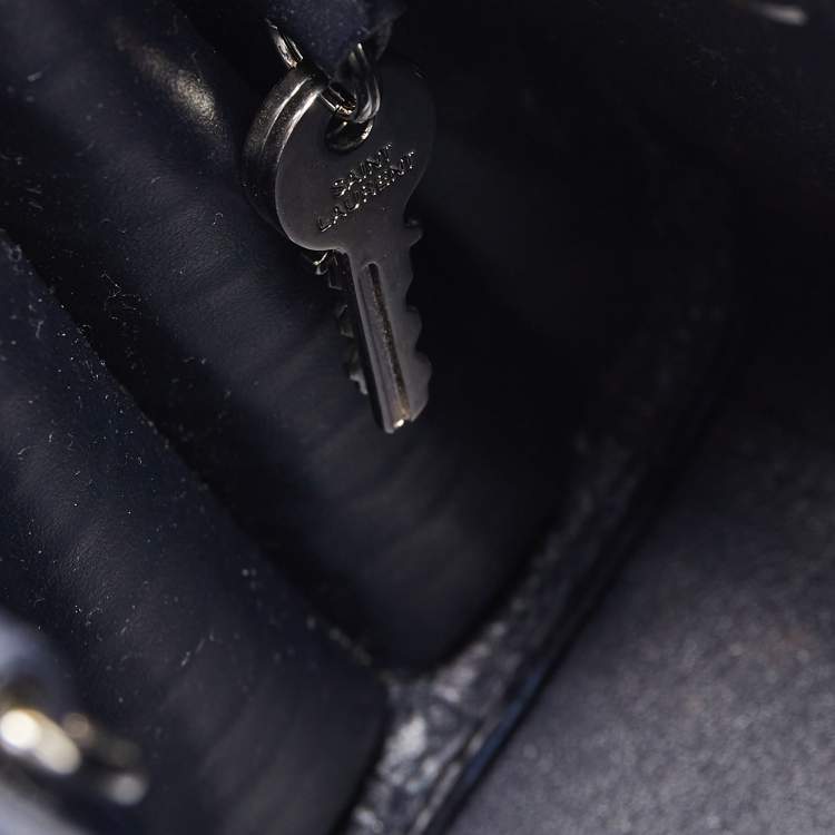 Pre Owned Saint Laurent Blue Croc Embossed Leather Nano Classic Sac De Jour Tote