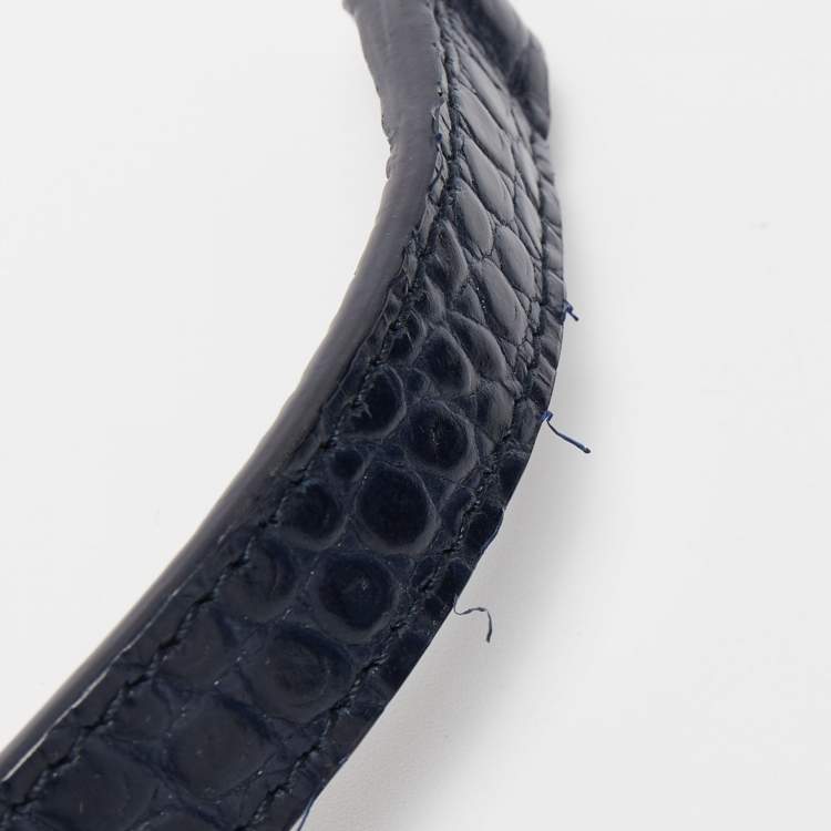 Pre Owned Saint Laurent Blue Croc Embossed Leather Nano Classic Sac De Jour Tote