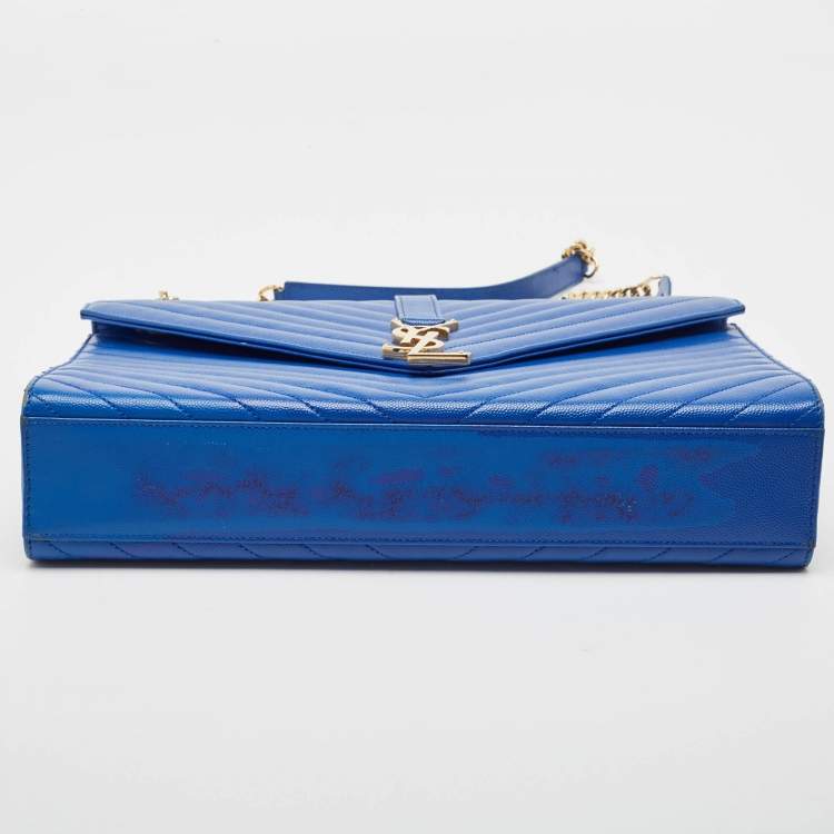 Pre Owned Saint Laurent Blue Matelassé Leather Large Monogram Envelope Shoulder Bag