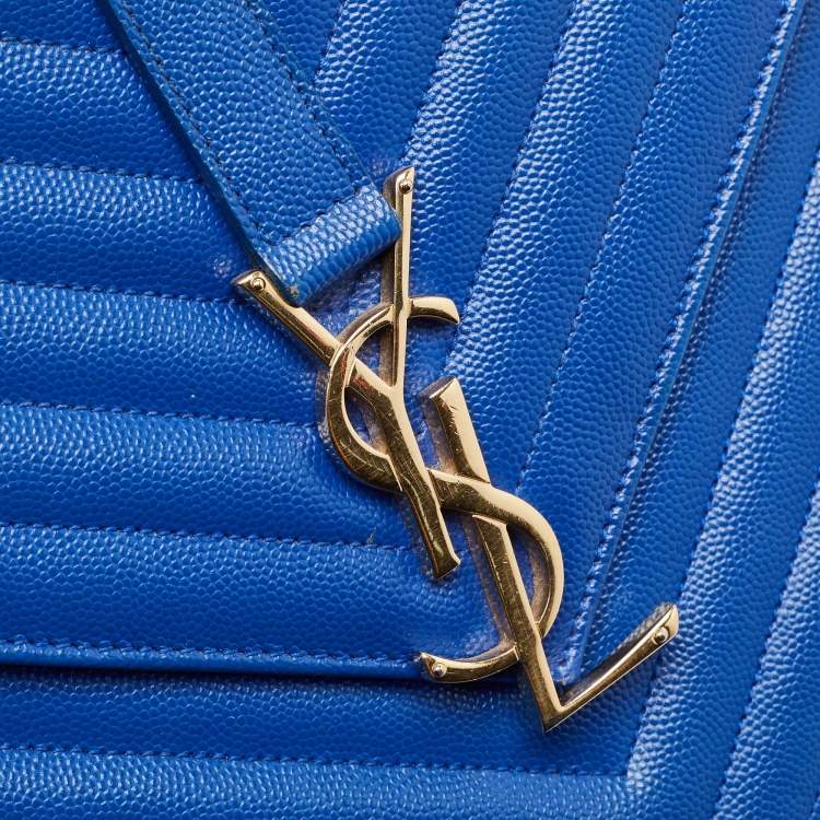 Pre Owned Saint Laurent Blue Matelassé Leather Large Monogram Envelope Shoulder Bag
