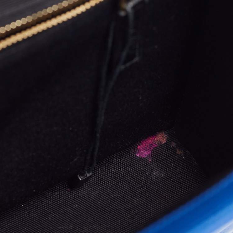 Pre Owned Saint Laurent Blue Matelassé Leather Large Monogram Envelope Shoulder Bag