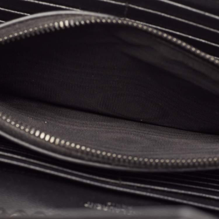 Pre Owned Saint Laurent Black Matelasse Leather Monogram Envelope Wallet on Chain