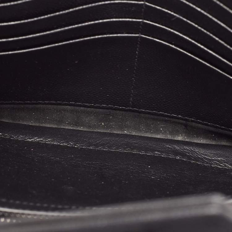 Pre Owned Saint Laurent Black Matelasse Leather Monogram Envelope Wallet on Chain