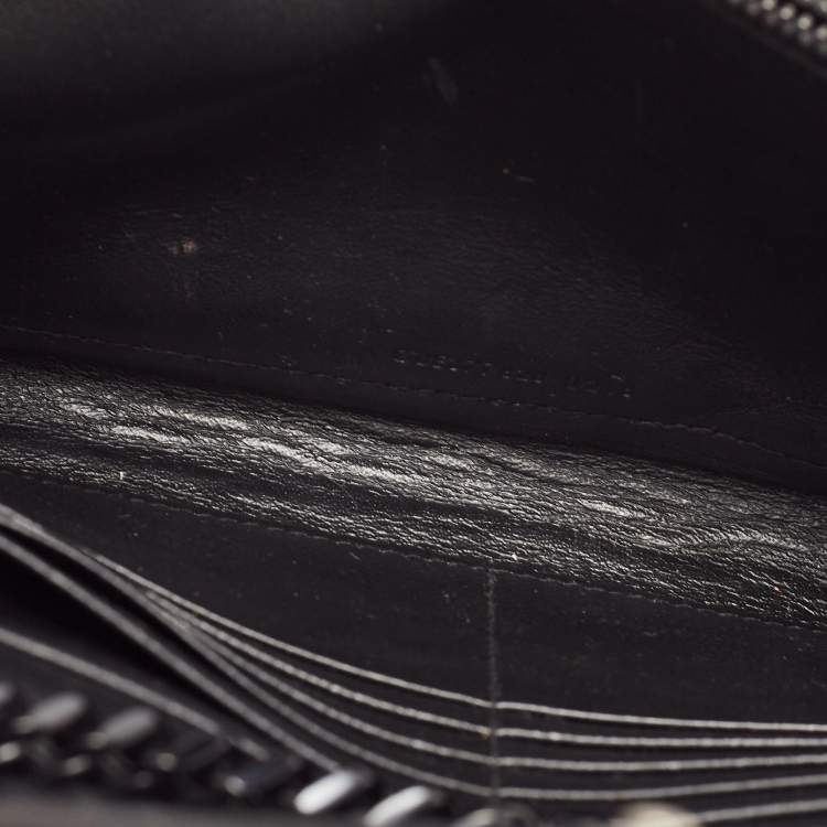 Pre Owned Saint Laurent Black Matelasse Leather Monogram Envelope Wallet on Chain