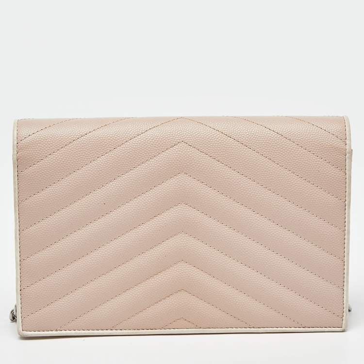 Pre Owned Saint Laurent Pink Matelassé Leather Monogram Envelope Wallet on Chain