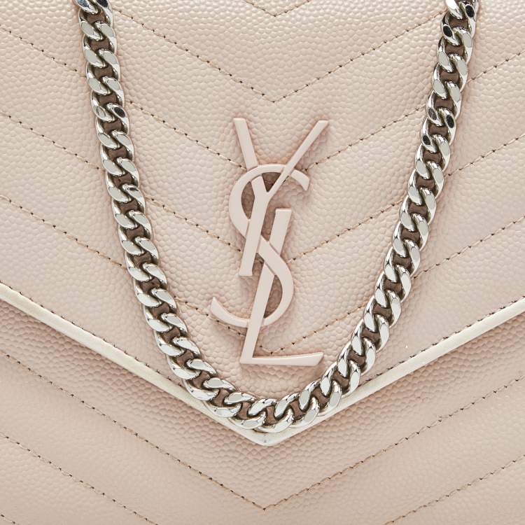 Pre Owned Saint Laurent Pink Matelassé Leather Monogram Envelope Wallet on Chain