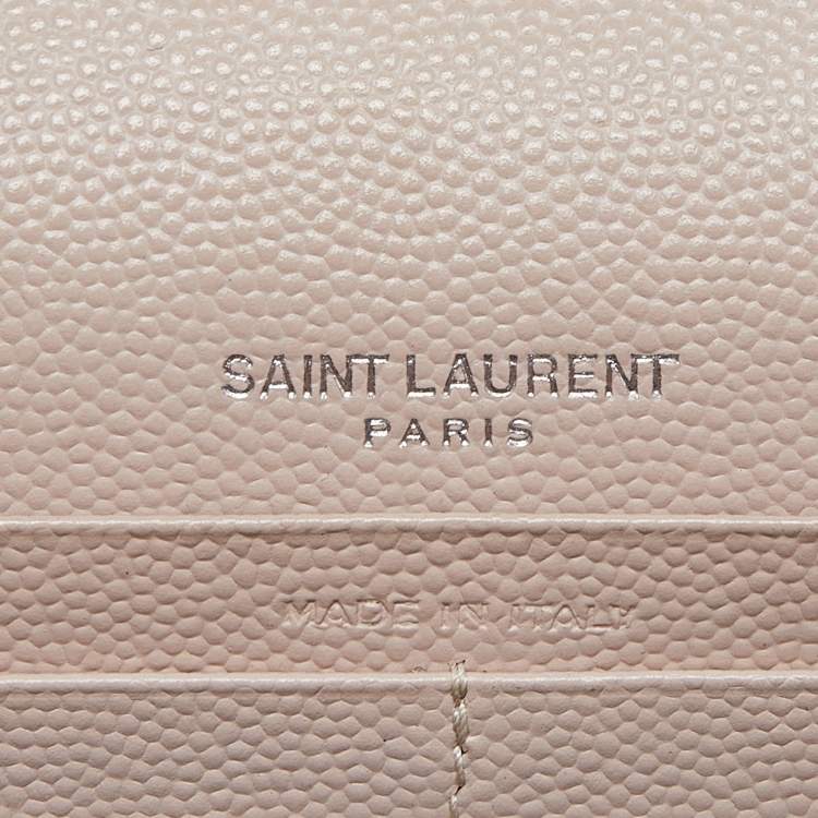 Pre Owned Saint Laurent Pink Matelassé Leather Monogram Envelope Wallet on Chain