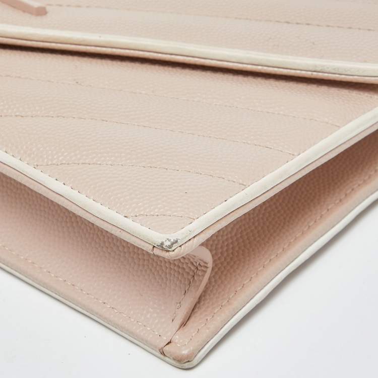 Pre Owned Saint Laurent Pink Matelassé Leather Monogram Envelope Wallet on Chain