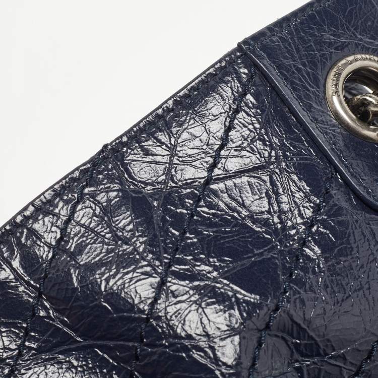 Pre Owned Saint Laurent Blue Crinkled Leather Niki Shopper Tote