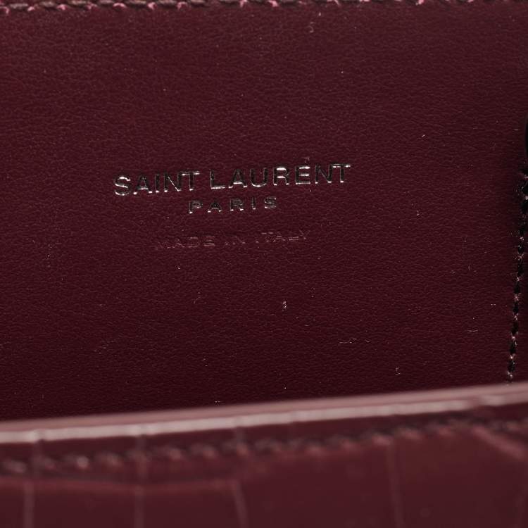 Pre Owned Saint Laurent Burgundy Croc Embossed Leather Nano Classic Sac De Jour Tote